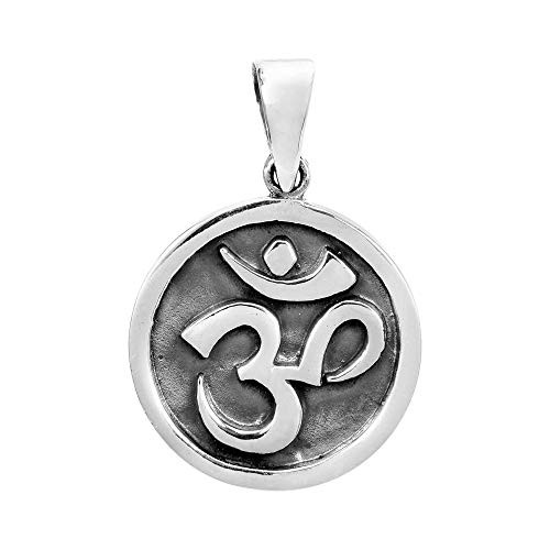 AeraVida Round Stand Out Aum or Om Prayer Sign 925 Sterling Silver Pendant