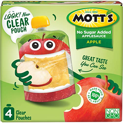 Motts No Sugar Added Applesauce 32 Ounce Pack of 24 Clear Pouch 4 Count Perfect for onthego No Added Sugars or Sweeteners Gluten Free and Vegan