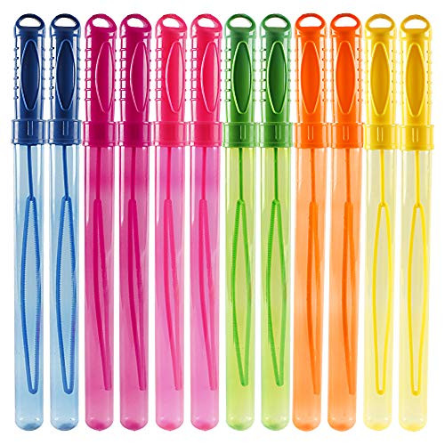 Big Bubble Wand 12 Pack - 14'' Blow Bubbles Solution Novelty Summer Toy - Activity Party Favor Assorted Colors Set