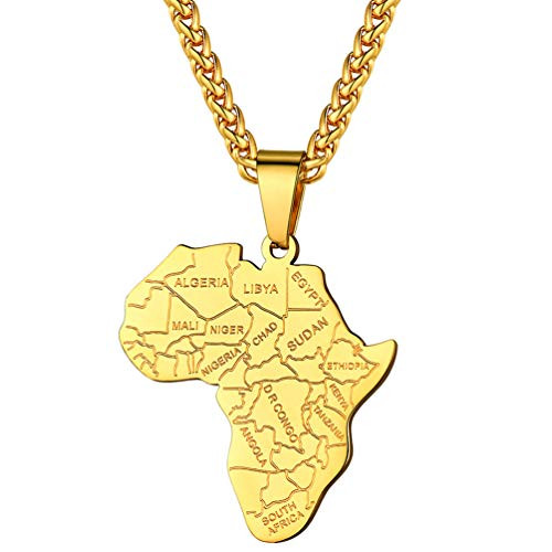 PROSTEEL African Map Jewelry Travel Necklace Trendy Stainless Steel Gold Chain for Men African Necklaces PROSTEEL African Map Jewelry Travel Necklace Trendy Stainless Steel Gold Chain for Men African Necklaces