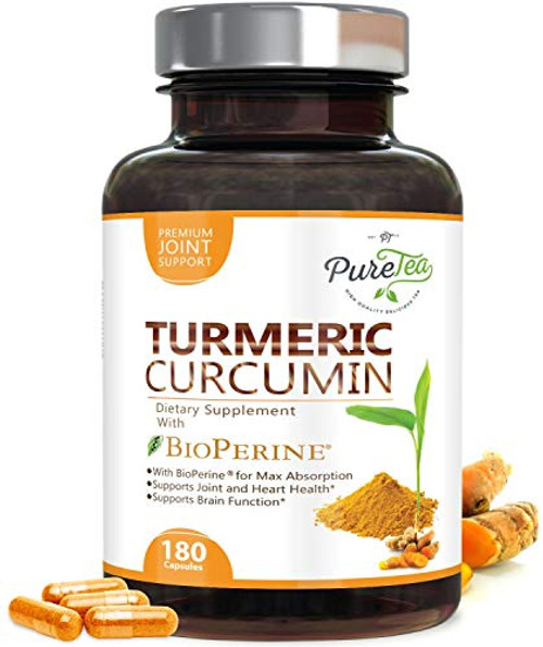 Turmeric Curcumin 95 High Potency Curcuminoids 1950mg with Bioperine Black Pepper for Best Absorption Made in USA Best Vegan Joint Support Turmeric Pills by PureTea  180 Capsules