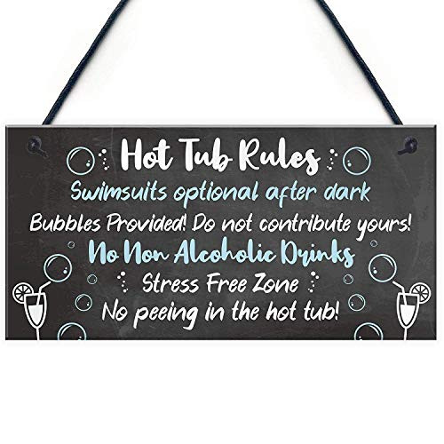 Meijiafei HOT TUB Rules Sign Hot Tub Signs and Plaques Shed Sign Summer House Plaque Home Decor Gift 10 X 5