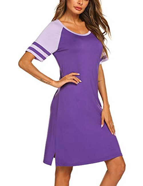 Hotouch Womens Nightshirt Short Sleeve Plus Size Nightgown ONeck Sleepshirt Pajama Dress Purple XXL Hotouch Womens Nightshirt Short Sleeve Plus Size Nightgown ONeck Sleepshirt Pajama Dress Purple XXL