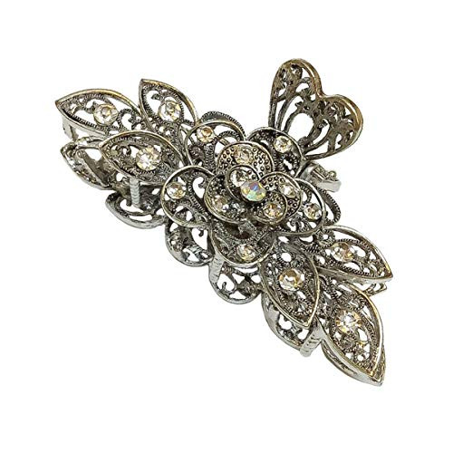 Women Retro Chic Rhinestone Alloy Fancy Hair Claw Jaw Clips Pins  Numblartd Vintage Flowers Hair Catch Updo Grip Hair Accessories for Thick Hair