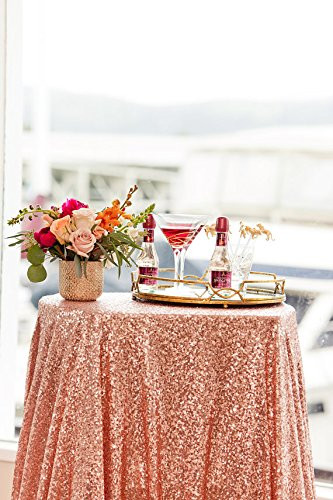 QueenDream 50inches Round Rose Gold Sequin Tablecloth Overlays Wedding Sequin Table Fabric Decor