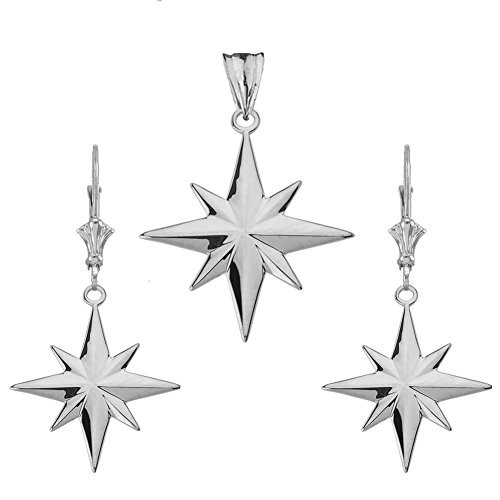 Enchanting North Star Charm Pendant and Earrings Set in Sterling Silver