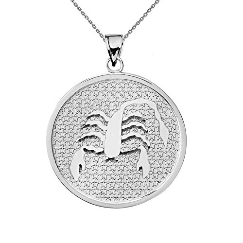 Solid Sterling Silver Round Scorpio Zodiac Sign Pendant Necklace 16