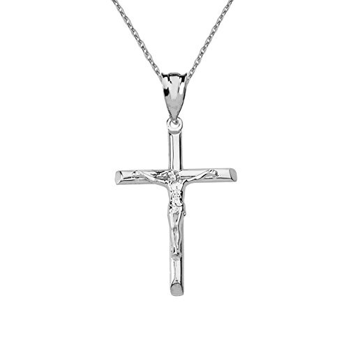 Dainty Cruficix Cross Pendant Necklace in Solid Sterling Silver 16