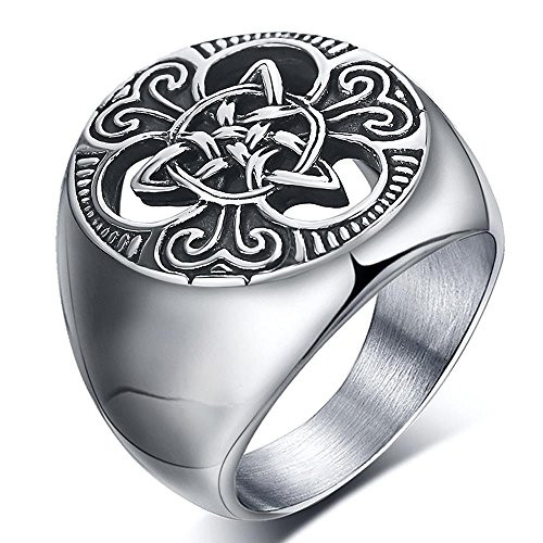 enhong Mens Celtic Knot Signet Rings Round Vintage Stainless Steel Ring for Biker Size 15