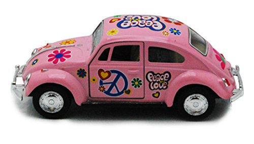 Volkswagen VW 5-inch Pink 1967 Classic Peace and Love Beetle - Pullback Motorized Action (PINK PEACE)