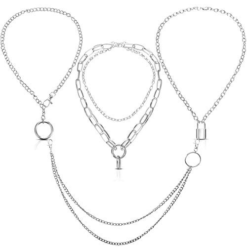 4 Pcs Lock Pendant Necklace Set Long Multilayer Chain Y Necklace Stainless Steel Lock Chain Punk Choker Necklace with Multilayer Pocket Chain Keychain for Women Men 4 Pcs Lock Pendant Necklace Set Long Multilayer Chain Y Necklace Stainless Steel Lock Chain Punk Choker Necklace with Multilayer Pocket Chain Keychain for Women Men