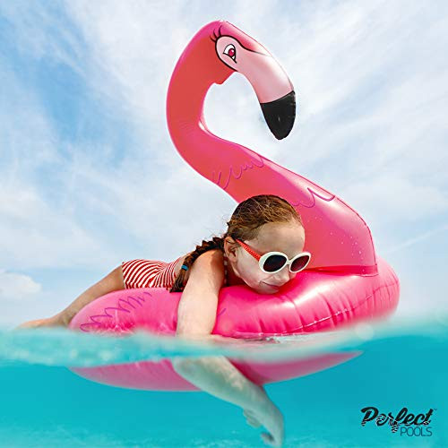 Perfect Pools Official Inflatable Giant Pink Flamingo Rubber Ring | Swimming Pool Float 110cm