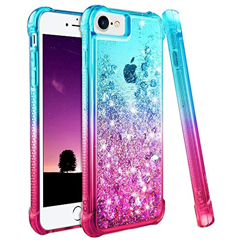 Ruky iPhone 6 6S 7 8 Case iPhone SE 2020 Case iPhone 6 Case for Girls Gradient Quicksand Series Glitter Bling Liquid Floating Soft TPU Protective Case for iPhone 66s78SE 2020 47 Teal Pink