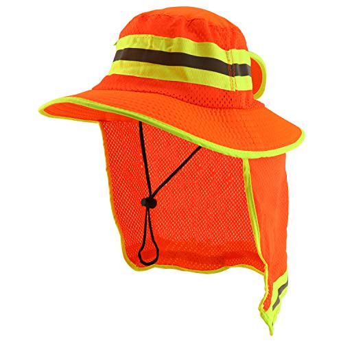 Trendy Apparel Shop High Visibility Neon Color Reflective Boonie Hat Mesh Flap  Safety Orange