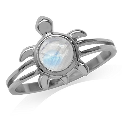 Silvershake 6mm Natural Round Shape Moonstone 925 Sterling Silver Turtle Fashion Casual Solitaire Ring Size 8