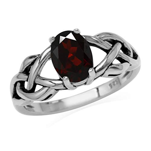 Silvershake 14ct 8X6mm Natural Oval Shape Garnet 925 Sterling Silver Celtic Knot Solitaire Ring Size 6 Silvershake 14ct 8X6mm Natural Oval Shape Garnet 925 Sterling Silver Celtic Knot Solitaire Ring Size 6