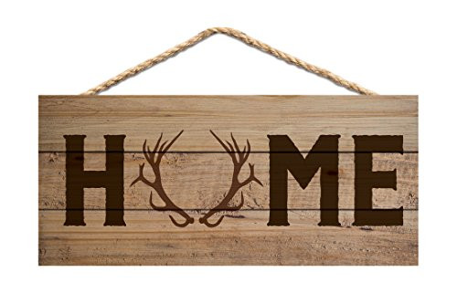 P. GRAHAM DUNN Home Deer Antlers Natural 10 x 4.5 Wood Wall Hanging Plaque Sign