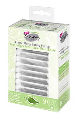 Swisspers Organic Cotton Baby Safety Swabs 100 Cotton Tips 60Count per Pack 12 Packs 720 Total