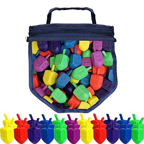 Hanukkah Dreidel Game 50 Plastic Dreidels With Game Play Instructions including Reusable Draydel Shaped Bag