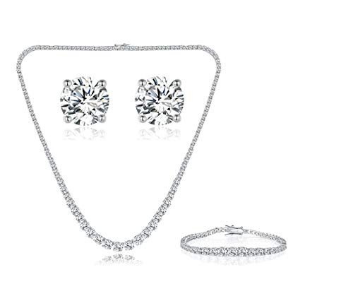 GEMSME 18K White Gold Plated Graduated Round Cubic Zirconia Tennis NecklaceBraceletEarrings Sets Pack of 3 GEMSME 18K White Gold Plated Graduated Round Cubic Zirconia Tennis NecklaceBraceletEarrings Sets Pack of 3