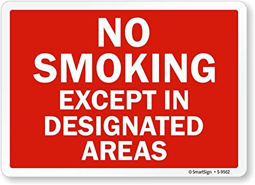 SmartSign No Smoking  Except in Designated Areas Sign  10 x 14 Aluminum