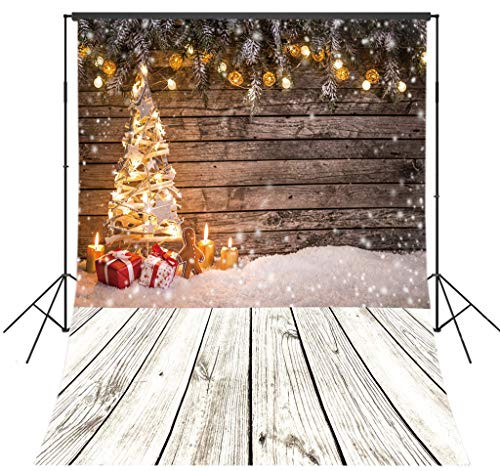 LB Vintage Wood Floor Backdrops for Photography 5x7ft Vinyl Christmas Tree Photo Backdrops for Home Party Pictures Newborn Baby Photo Studio Background Props