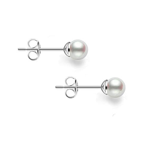 Rakumi Tiny Pearl Studs Earrings Sterling Silver AAAA 34mm Round White Freshwater Pearl Earrings Studs