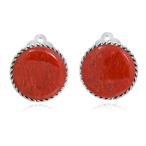 Classic 18 mm Round Reconstructed Red Coral Button 925 Sterling Silver Clip On Earrings Classic 18 mm Round Reconstructed Red Coral Button 925 Sterling Silver Clip On Earrings