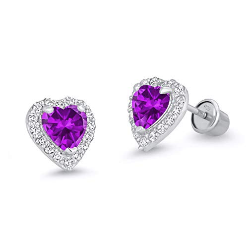 925 Sterling Silver Rhodium Plated Purple Heart Cubic Zirconia Screwback Baby Girls Earrings 925 Sterling Silver Rhodium Plated Purple Heart Cubic Zirconia Screwback Baby Girls Earrings