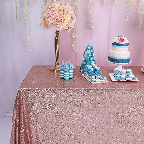 TRLYC Sequin Tablecloth Rose Gold Tablecloth Seamless Overlay 55x55 Inch for Wedding