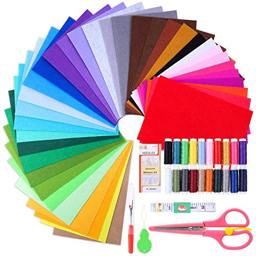 Felt Fabric Sheets 12 x 8 Inches 40 Colors Craft Felt Sheets Felt Squares Paper 1mm Thick Felt for Crafts Patchwork Embroidery Sewing Crafting Project