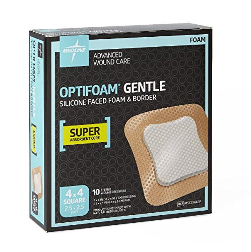 Optifoam Gentle Silicone Faced Foam Dressing 4 x 4 Adhesive Border Box of 10 Medline  MSC2144EP