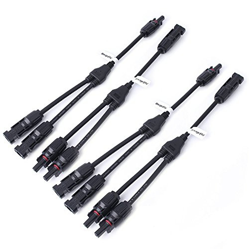 BougeRV 2 Pairs MC4 Connectors Y Branch Parallel Adapter Cable Wire Plug Tool Kit for Solar Panel