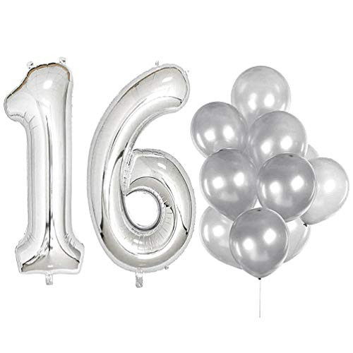 INJOOYAA 40 in Big Number 16 Mylar Balloons Silver Sweet Sixteen Jumbo Foil Number Balloon for Sweet 16 Birthday Party Anniversary Celebrate Party Decoration INJOOYAA 40 in Big Number 16 Mylar Balloons Silver Sweet Sixteen Jumbo Foil Number Balloon for Sweet 16 Birthday Party Anniversary Celebrate Party Decoration