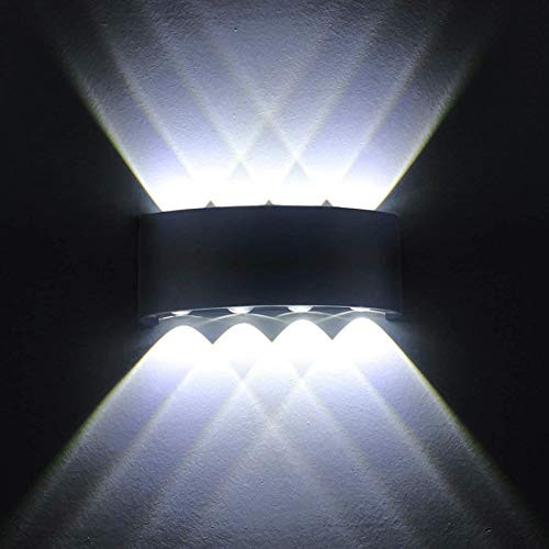 Smithink Modern Waterproof Wall Sconce 8W Up Down Outdoor Exterior Wall Light Matte Black Porch Wall Lamp White LED Wall Light Fixture for Pathway Courtyards Staircase Hallway Garage