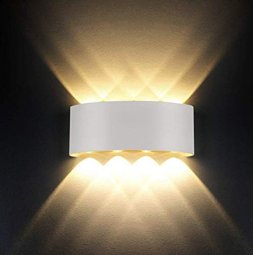 Smithink 8W LED Porch Wall Lights Modern Waterproof Matte White Wall Lamp Hallway Wall Sconce Up Down Outdoor Light Fixture for Pathway Courtyards Stairs Living Room Garage