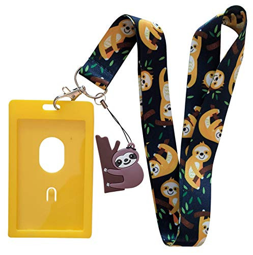 Sloth Print Lanyard wID Badge Holder and Charm Yellow Badge