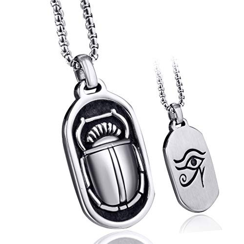 Elfasio Scarab Eye of Horus Egypt Necklace for Men Stainless Steel Both Sided Ancient Egyptian Symbol Protection Pendant Chain Set 24 inch Elfasio Scarab Eye of Horus Egypt Necklace for Men Stainless Steel Both Sided Ancient Egyptian Symbol Protection Pendant Chain Set 24 inch