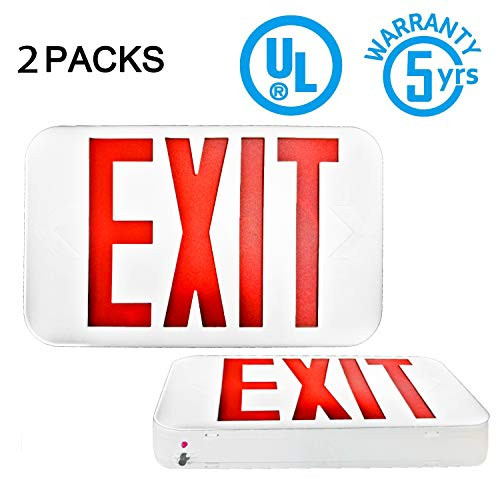 SPECTSUN LED Exit Sign with Battery Backup Red Exit Light  2 Pack Hardwired Combo Exit Sign120V277V Exit Sign with Arrow UL UltraBright White Commercial Fire Safety Light for Home Indoor