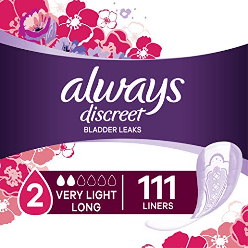 Always Discreet Incontinence Liners for Women Very Light Absorbency 222 Count Long Length 111 CountPack of 2 222 Count Total Always Discreet Incontinence Liners for Women Very Light Absorbency 222 Count Long Length 111 CountPack of 2 222 Count Total