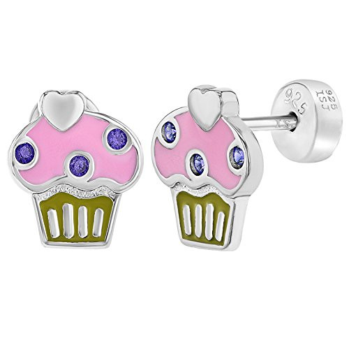 925 Sterling Silver Small Cupcake Earrings Safety Push Back Safety for Girls 925 Sterling Silver Small Cupcake Earrings Safety Push Back Safety for Girls