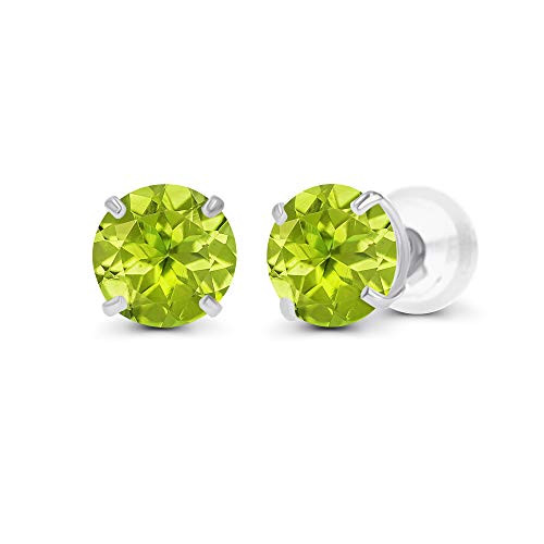 Sterling Silver 4mm Round Natural Green Peridot August Birthstone Prong Set Stud Earrings For Women and Girls Sterling Silver 4mm Round Natural Green Peridot August Birthstone Prong Set Stud Earrings For Women and Girls