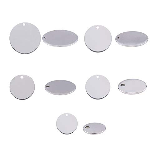 PH PandaHall 100 pcs 5 Sizes Flat Round 304 Stainless Steel Blank Stamping Tag Pendants Diameter 8 10 15 20 25mm for Earring Bracelet Necklace Pendant Charm Jewelry Making