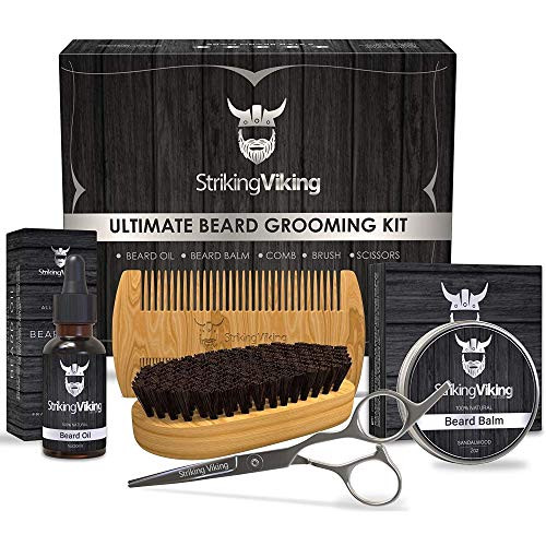 STRIKING VIKING Beard Grooming Care Kit for Men 100 Natural Beard Oil Beard Balm Butter 2 oz Boar Beard Brush Sandalwood Beard Comb Beard Trimming Scissors with Gift Box STRIKING VIKING Beard Grooming Care Kit for Men 100 Natural Beard Oil Beard Balm Butter 2 oz Boar Beard Brush Sandalwood Beard Comb Beard Trimming Scissors with Gift Box
