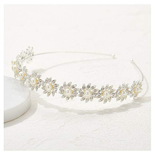 SWEETV Sliver Pearl Bridal Headband Flower Crystal Wedding Headpiece for Bride Rhinestone Hair Accessorie Tiara for Women SWEETV Sliver Pearl Bridal Headband Flower Crystal Wedding Headpiece for Bride Rhinestone Hair Accessorie Tiara for Women
