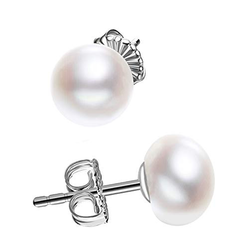 Sterling Silver 9mm White Freshwater Cultured Pearl Stud Earrings for Women