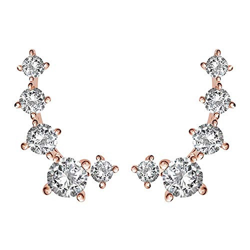 PAVOI 14K Rose Gold Plated Cubic Zirconia Ear Crawler  Cuff Earrings  Hypoallergenic Stud Ear Climber Jackets