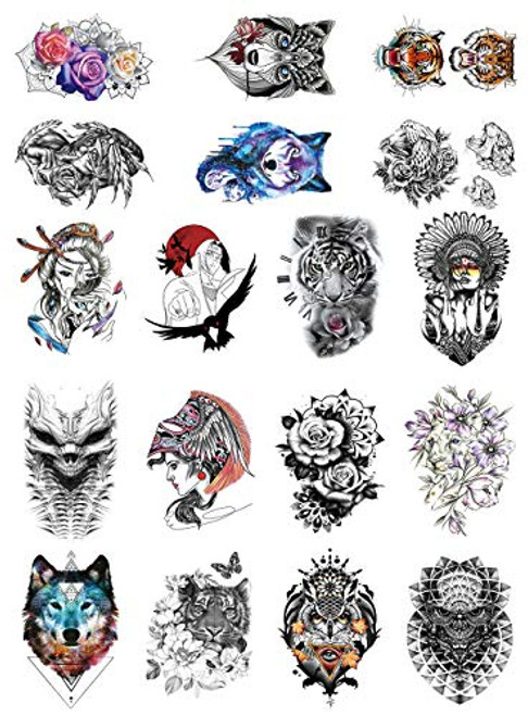 DaLin Temporary Tattoos Arm Tattoo Sleeves for Men Women 18 Sheets Wolf Tiger Collection DaLin Temporary Tattoos Arm Tattoo Sleeves for Men Women 18 Sheets Wolf Tiger Collection