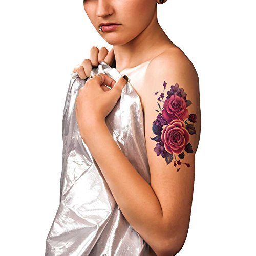 TAFLY Tattoos Flower Purple Temporary Tattoo Stickers for Women 5 Sheets