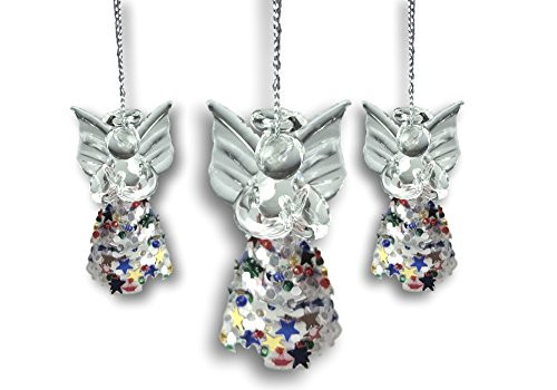 Angel Ornaments - Set of 3 Spun Glass Angels with Confetti Glitter Dresses - Glass Christmas Ornament Sets - Angel Decorations